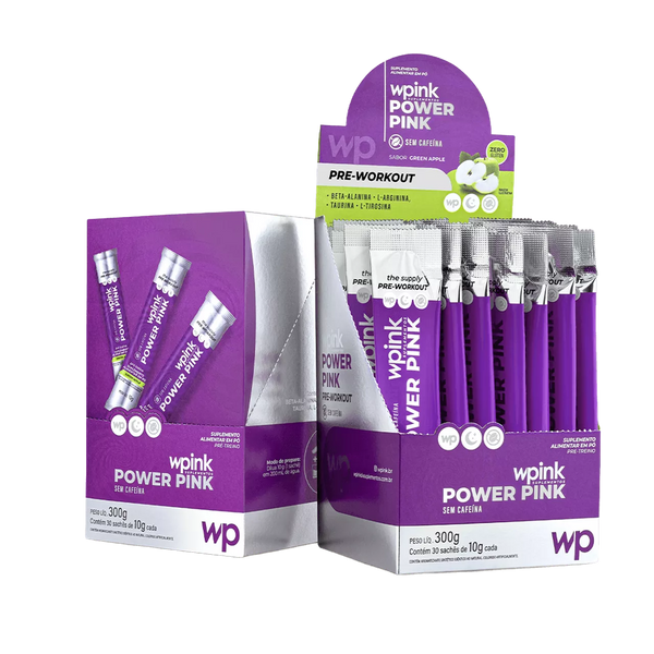 power pink sem cafeína de maçã verde - pré-treino - 300g - wp
