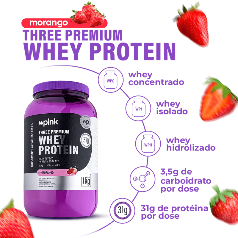 three premium whey protein morango 3W - (1kg) - wp