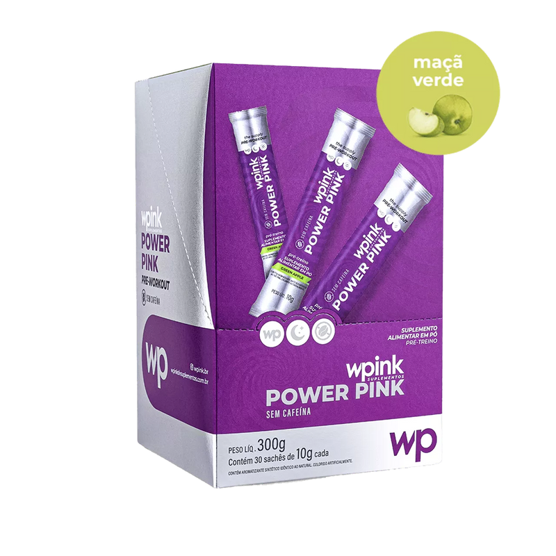 power pink sem cafeína de maçã verde - pré-treino - 300g - wp